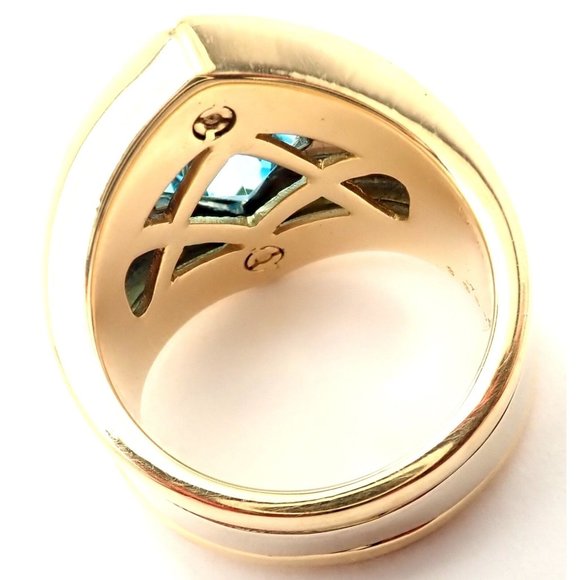 Authentic! Marina B 18k Yellow And White Gold Large Blue Topaz Ring - Picture 3 of 8